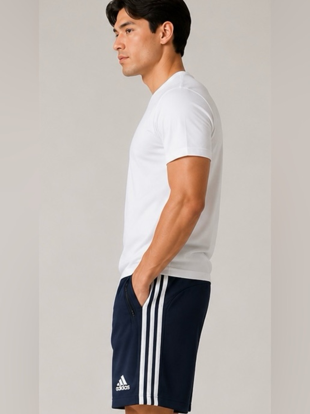 adidas Navy Athletic Shorts with White Side Stripes